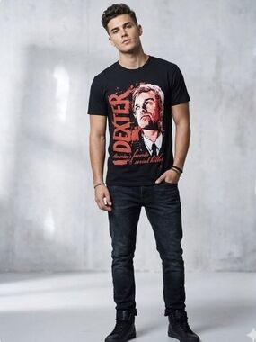 Dexter Black Graphic Tee with Red Print